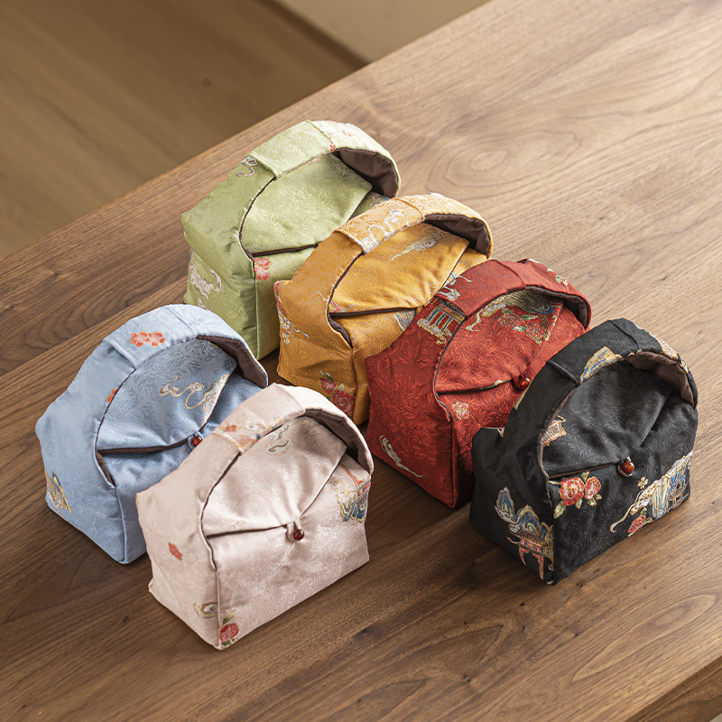 Phong cách Trung Quốc dày cotton Xiangyun lụa Ruyi túi trà satchel du lịch di động bộ trà túi mỹ phẩm có ngăn túi vải
