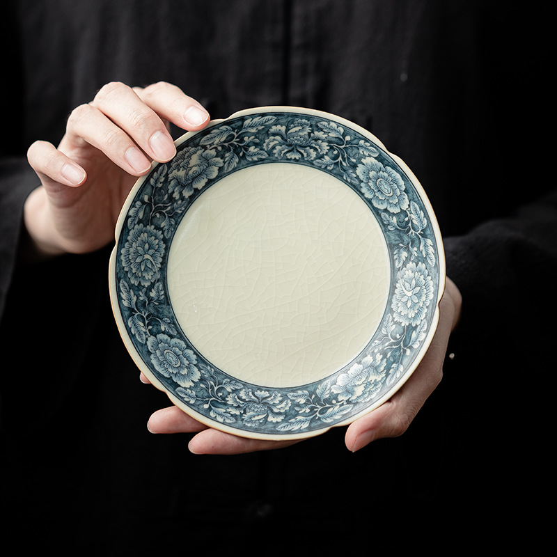 Ấm ren lò Fanhua Ru, bộ trà gốm sứ thủ công gia dụng, khay trà, khay trái cây, phụ kiện bộ trà sáng tạo