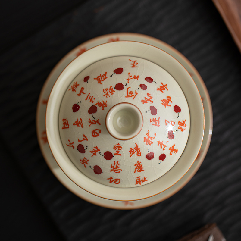 Mô phỏng lò Song Ru Manjiang Red Sancai có nắp, dụng cụ pha trà gốm sứ gia dụng cổ điển, có thể mở ra, có thể nâng một bát trà lớn