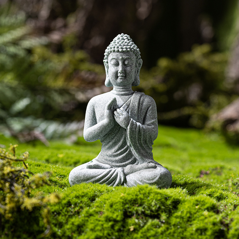 Đồ trang trí nhỏ tượng Phật năm phật bằng đá sa thạch xanh, đồ trang trí tiểu cảnh bể cá, đồ thủ công mỹ nghệ phòng trà phòng khách bàn cà phê thiền thú cưng trà