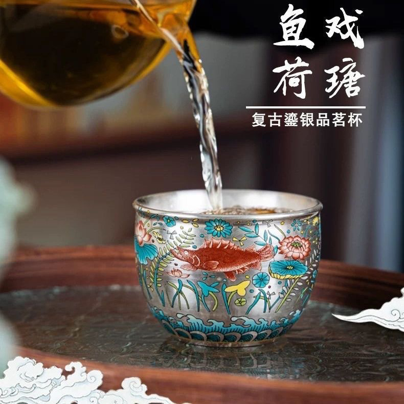 Cốc trà chủ nhân mạ bạc gốm sứ cốc trà đơn cốc chủ nhân gốm sứ cốc bạc gia dụng bộ trà kung fu đơn cao cấp