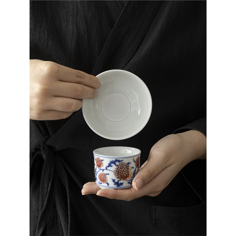 Bộ lọc trà bằng sứ tráng men đỏ retro bộ lọc trà gốm sứ bộ lọc trà hoa sen kim cương bộ lọc trà bán buôn bộ lọc trà