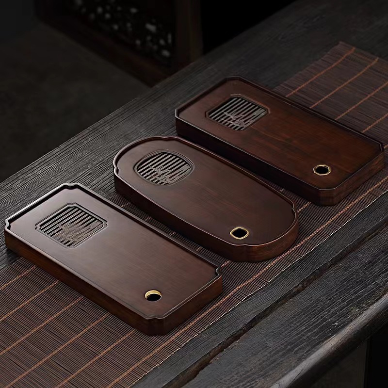 Đĩa pha khô tre nặng Thiền Bàn pha khô kho chứa nước bằng tre Bàn pha nước Kiểu ấm Khay đựng trà khay trà ráo nước gia dụng