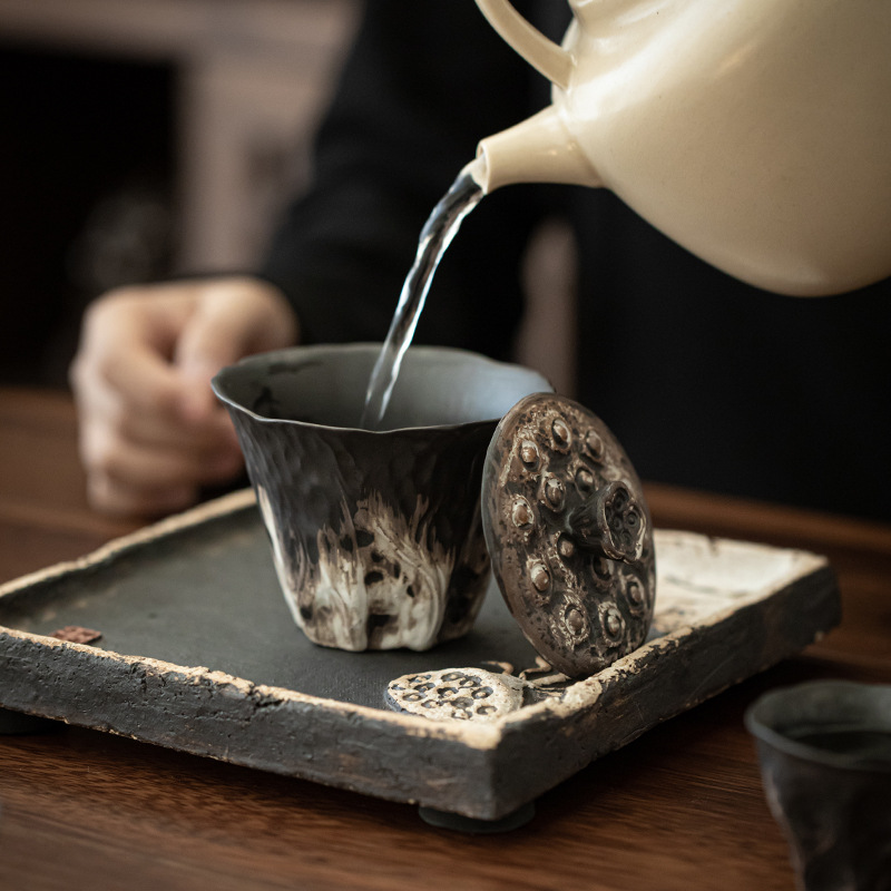 Bộ đồ nhỏ bong bóng khô Wabaiji gia dụng cổ điển gốm thô một bình Hai cốc Bộ đồ trà Kung Fu gốm sứ đơn giản