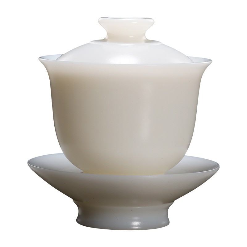 Cô giáo Guo Zhibao loại đá nướng chay mỡ cừu ngọc sứ trắng có nắp, bộ trà Kung Fu gốm sứ, bát pha trà tam tài, cốc trà