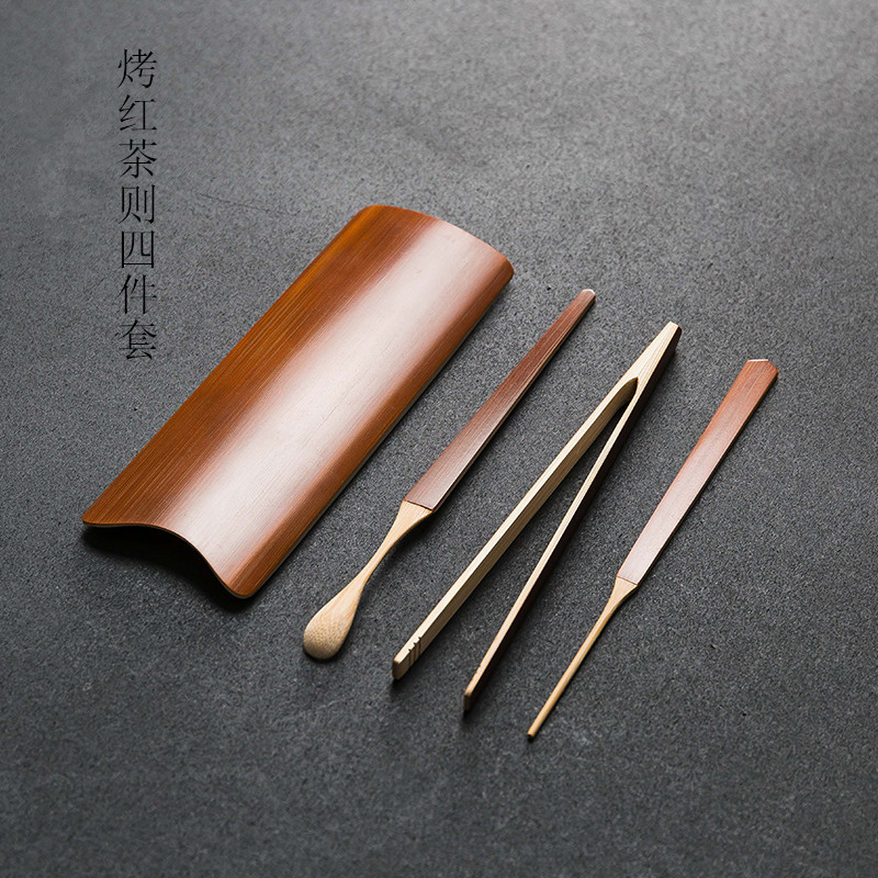 Bộ bốn món trà tre, trà sen, đồ dùng bằng tre, phụ kiện Bộ trà Kung Fu, kẹp Trà Kim, thìa cà phê, trà đạo, sáu quý ông