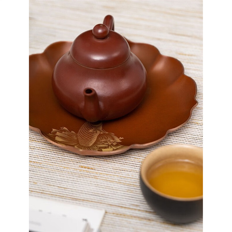 Chậu đồng nguyên chất cổ điển nung thủ công kiểu Trung Quốc Cổ Đại Song Yuanzuo, khay đựng ấm, khay nhỏ, phụ kiện Bộ trà Kung Fu, gia dụng