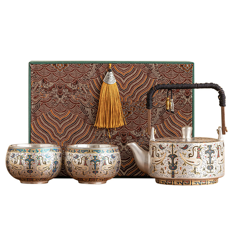 999 mạ bạc Đôn Hoàng mẫu tốt lành một bình hai cốc gia dụng bộ trà Kung Fu Trung Quốc ấm trà tách trà quà tặng