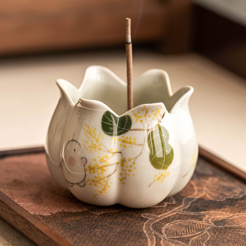 Lư hương Kim Quế Nguyệt thỏ nở hương gia dụng trong nhà cầm hương cầm tay đỡ hương chỉ điểm hương trang trí sáng tạo cỡ nhỏ