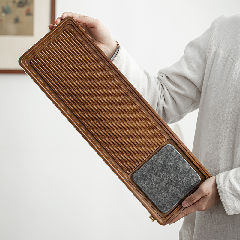 Khay trà bằng đá mun tre nặng Chi Yun khay đựng trà bàn trà bằng tre