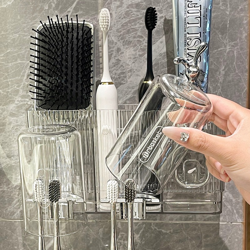 Giá để bàn chải đánh răng và kem đánh răng sang trọng không cần đục lỗ treo tường nhà vệ sinh bàn chải đánh răng cốc đựng răng điện