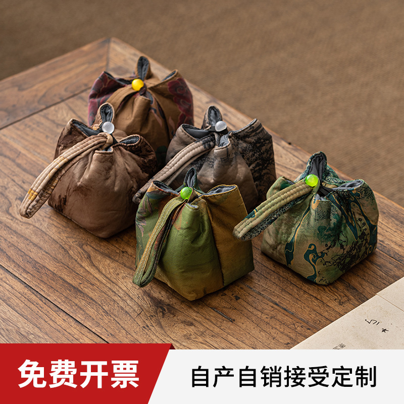 Túi đựng bộ trà du lịch túi đựng trà lụa đan xen túi đựng cốc trà thổ cẩm ngoài trời xách tay túi đựng ấm trà túi vải trà đạo