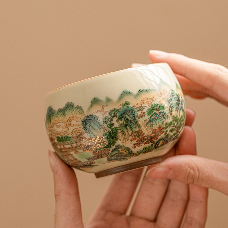 Nhà máy Cốc thiền phong cảnh đầy màu sắc Cốc gốm sứ Cốc chủ sở hữu Bộ trà Kung Fu dung tích lớn Cốc trà Trung Quốc
