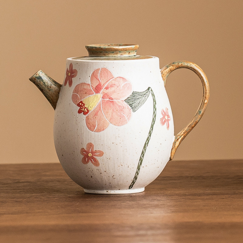 Ấm pha trà cao cấp màu xám thực vật ấm pha trà bánh xe khổng lồ hoa chuông vẽ hoa hồng ấm đơn dùng trong gia đình có lọc dụng cụ pha trà Kung Fu