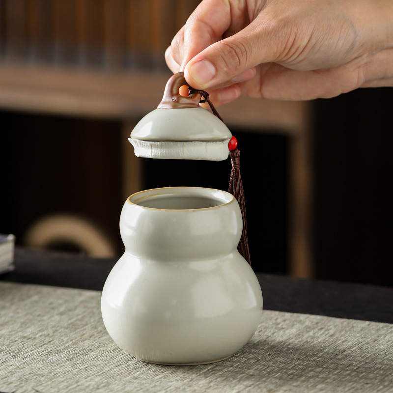 Bình đựng trà gốm sứ Ruyao, bình rỗng, bình nhỏ, bình đựng trà xanh, trà đen gia dụng, bình đựng trà chống ẩm cầm tay