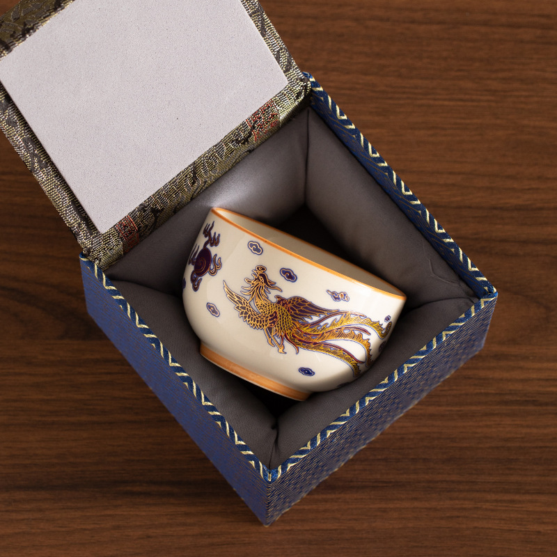 Cốc trà ngon cốc chủ nhân cốc đơn chén trà bát trà gốm sứ gia dụng đơn bộ trà Kung Fu hộp quà gốm sứ rồng phượng