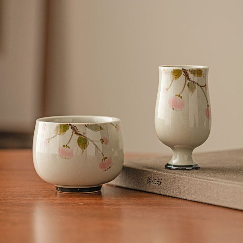 Cốc Trà Lựu vẽ tay màu xám thực vật cốc trà gốm sứ cốc chủ nhân tách trà đơn bộ trà Kung Fu Trung Quốc Cốc thơm