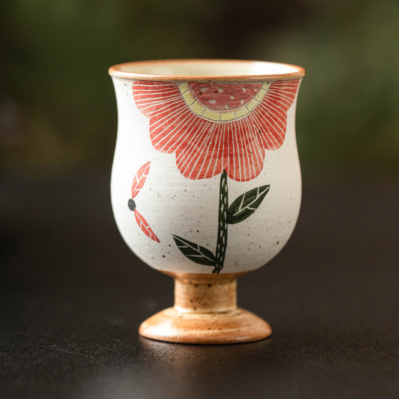 Cốc hoa hướng dương chạm khắc màu hồng, cốc trà gốm sứ, cốc chủ nhân gia đình, cốc trà chuyên dụng cá nhân cao cấp, cốc đơn