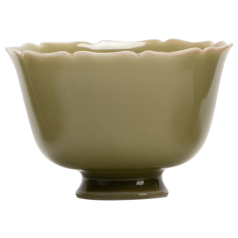 Cốc cánh hoa chân cao lò Yaozhou cốc trà Bộ trà Kung Fu cao cấp gốm sứ đơn cốc trà cá nhân cốc chủ nhân