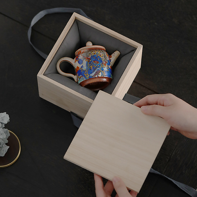 Ấm trà thangka bầu trời đen lớn vẽ tay Shiinoyaki Bộ trà Kung Fu cổ điển Ấm pha trà gốm sứ hoàn toàn bằng tay