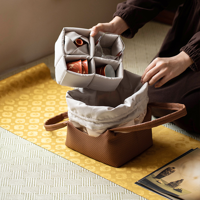 Túi đựng mỹ phẩm du lịch ngoài trời, bát đựng di động bằng da cao cấp, cốc trà, bao bì ấm trà, hộp quà tặng, túi vải, túi trà