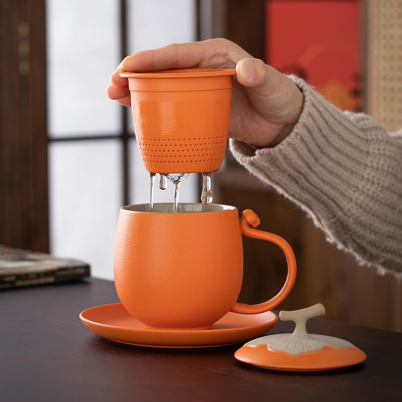 Hồng hồng Ruyi gốm sứ tách trà tách tách trà cốc uống nước văn phòng cá nhân bộ trà hồng hộp quà công thức