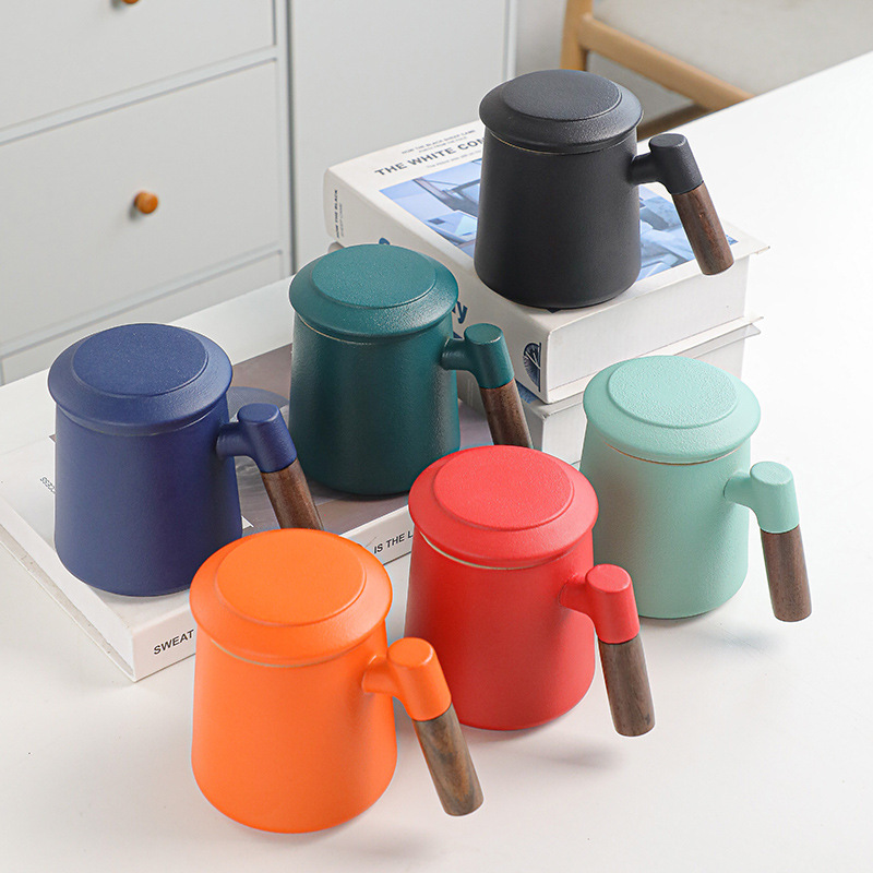 Cốc pha trà tách nước uống cốc sứ Nam Nữ dung tích lớn Cốc văn phòng cốc trà lọc có nắp