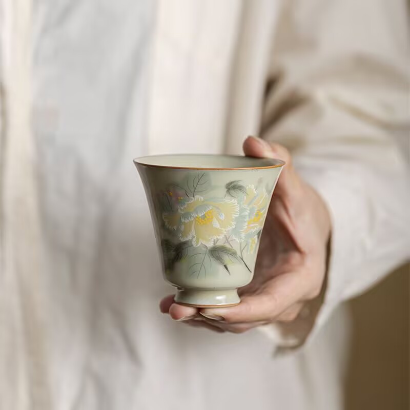 Cốc thơm miệng mở kiểu Trung Quốc cổ điển lò Hoàng Ru bí mật cốc đơn nhỏ bộ trà kung fu gia dụng cốc chủ nhân tách trà