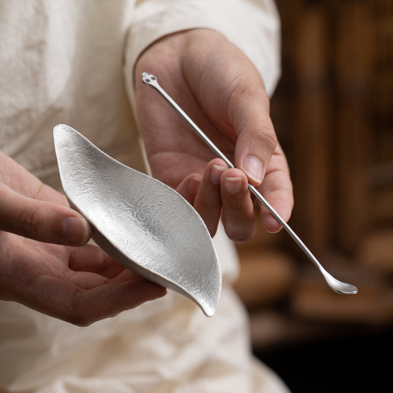 Trà Thiền cổ điển lá sen làm bằng tay lá sen thưởng thức trà, thìa cà phê trà Kungfu, phụ kiện trà đạo