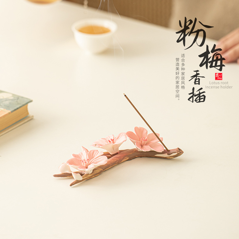 Cắm hương mận hồng trong nhà cắm hương dây gốm sứ, cắm hương, đồ trang trí nghệ thuật pha trà hoa thủ công sáng tạo gia dụng, phụ kiện trà đạo