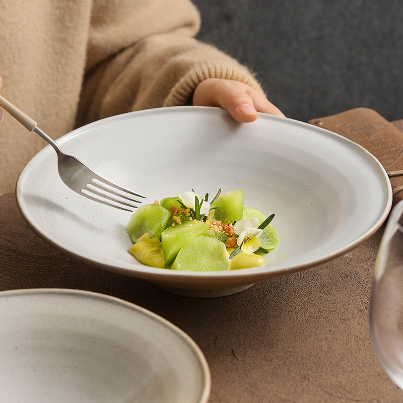 Bộ đồ ăn bằng gốm thô bát súp bát mì bát có ren độc đáo sáng tạo cá nhân bát bát canh gia dụng bát sứ lớn khách sạn