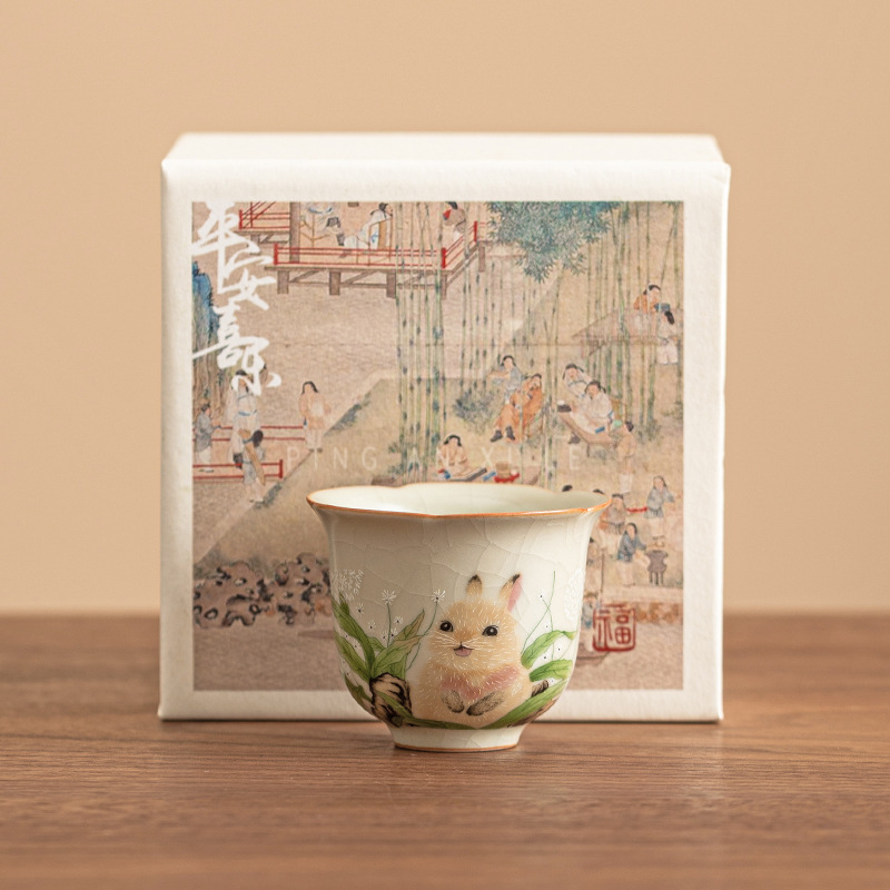 Thỏ Ru Lò Kwai Miệng Cánh hoa Cốc gốm sứ Kung Fu Cốc chủ nhân Cốc đơn Bộ trà dễ thương Cốc trà Chén trà