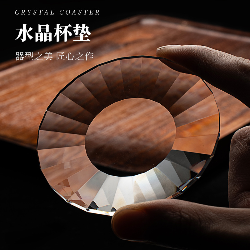 Cốc trà nhỏ màu thủy tinh pha lê cao cấp có đế lót ly chủ cốc cốc khách cốc trà Kung Fu sản phẩm bộ trà chịu nhiệt