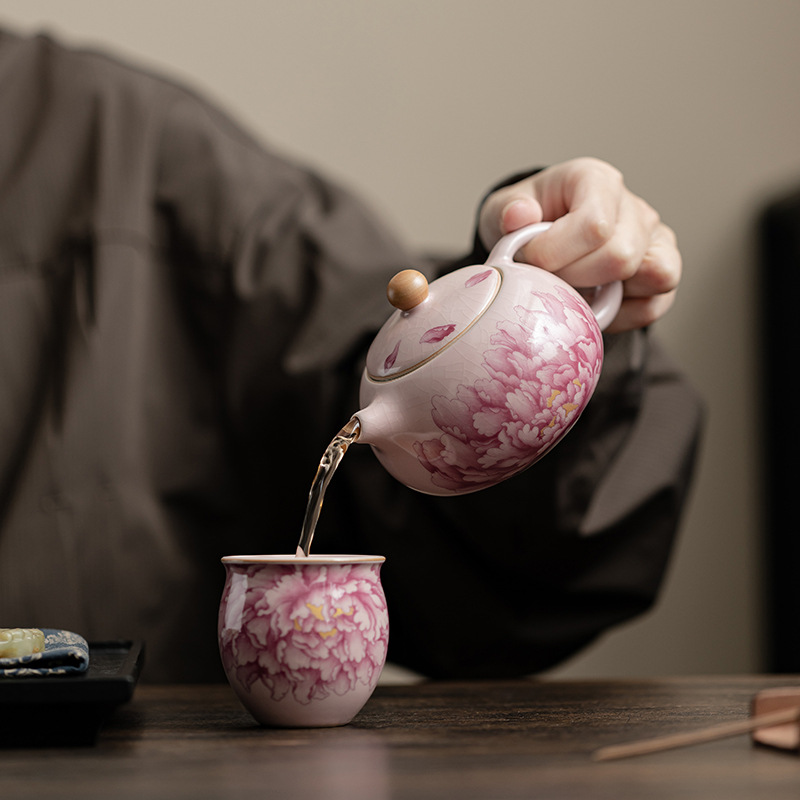 Bột cổ Ru Hoa mẫu đơn Xi Shi Ấm pha trà gốm sứ Ấm lọc mở bộ trà Kung Fu có thể nâng cao hộp quà một ấm