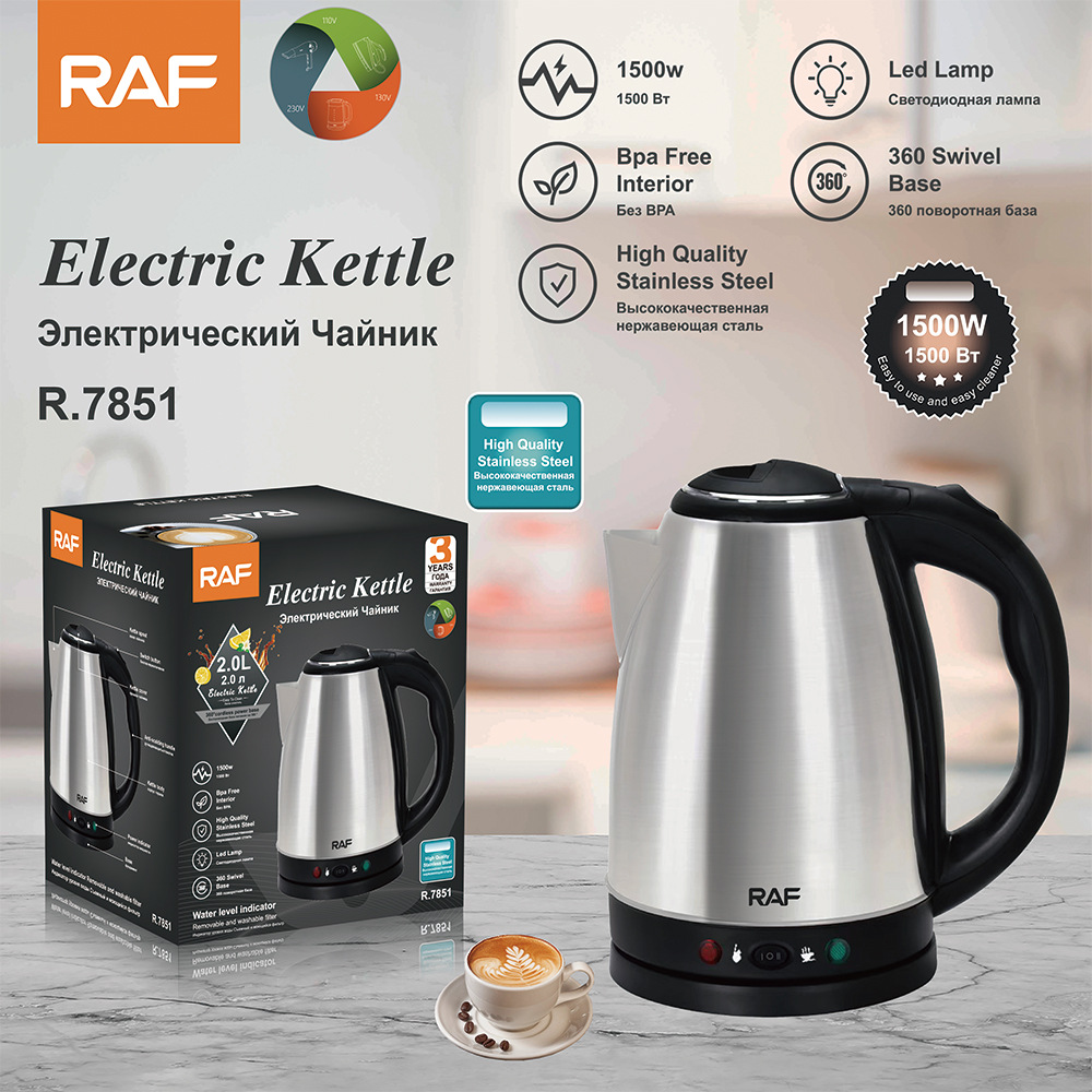 Tiêu chuẩn Châu Âu Tiêu chuẩn Hoa Kỳ Bán buôn Ấm đun nước điện bằng thép không gỉ 2.0L Ấm đun nước điện nhanh Nắp thép bên trong Ấm đun nước điện R.7851