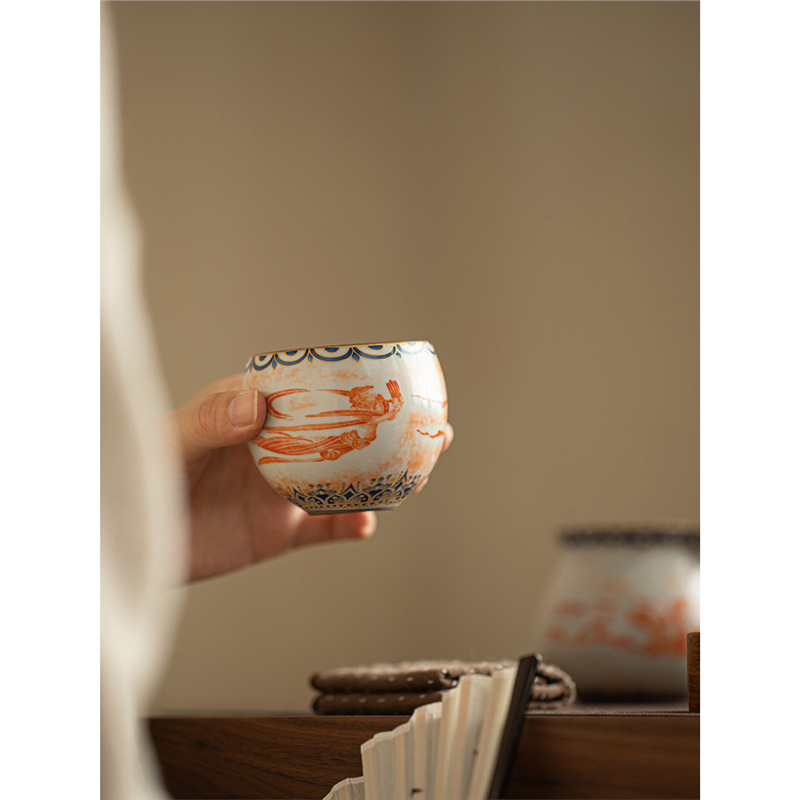 Bộ đồ trà cốc trà Kung Fu dung tích lớn cốc trà Ru Kiln Đôn Hoàng có nắp đậy