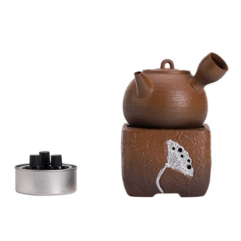 Ấm gốm thô, bếp than, bộ đồ nấu trà, cắm trại ngoài trời, bếp nấu trà, tay cầm bên, bếp than, bếp cồn
