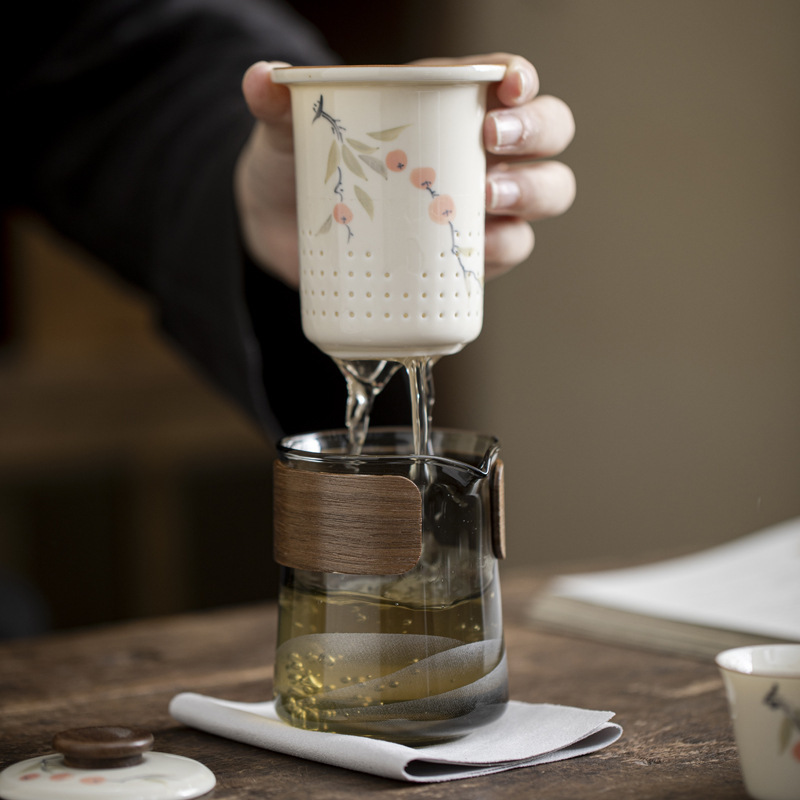 Đồ gốm vẽ tay cốc khách nhanh bộ trà du lịch cầm tay ngoài trời bộ trà kungfu chống bỏng một bình ba cốc