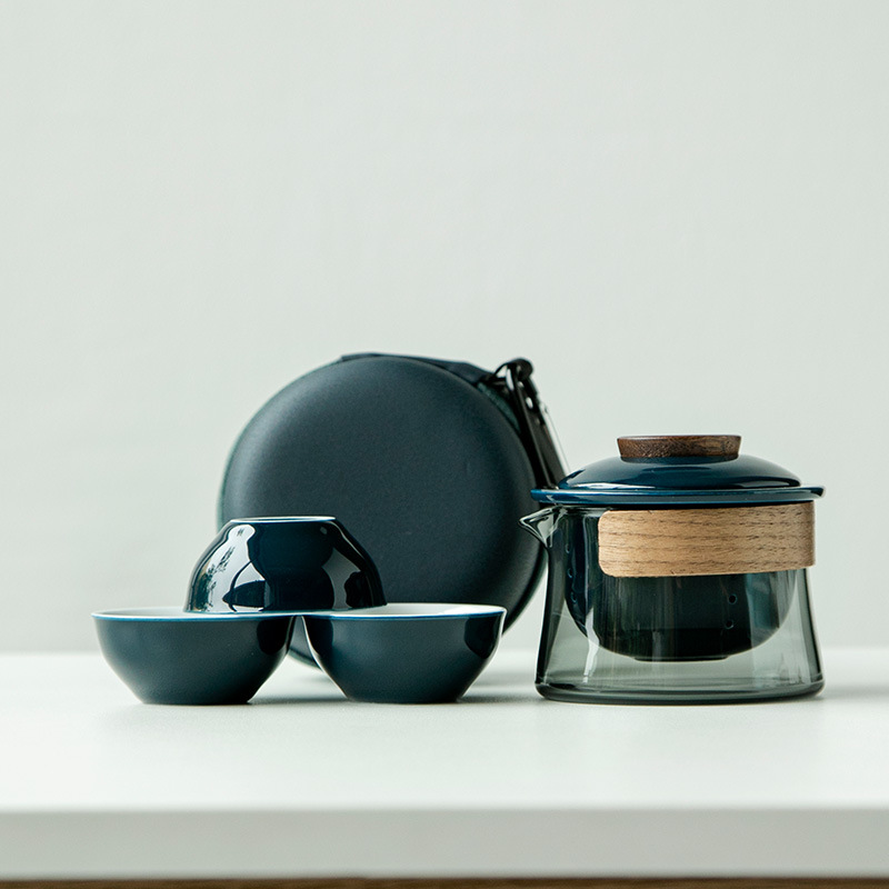 Bộ ấm trà du lịch Ruli, túi di động cắm trại ngoài trời, bộ dụng cụ trà Kung Fu, cốc thủy tinh nhanh, ấm trà cầm tay