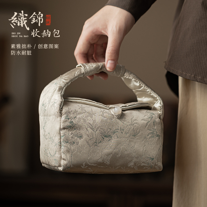 Túi đựng đồ bộ trà bông dệt túi túi xách túi đựng trà gia dụng du lịch ngoài trời túi đựng trà cốc trà túi chống va đập