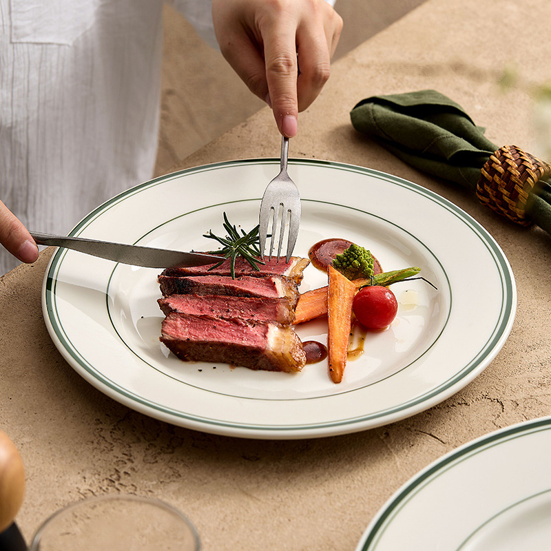 Mỹ Dezhou chịu nhiệt độ cao đĩa gốm nhà hàng phương Tây lò nướng đặc biệt đĩa bít tết tomahawk bít tết khô hấp rau cá đĩa