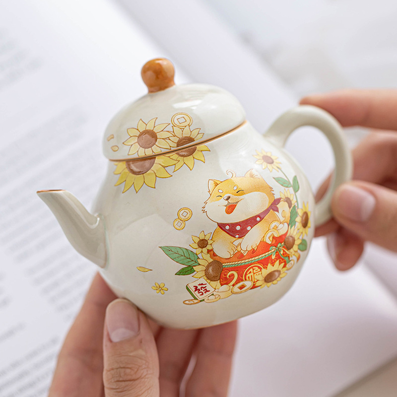 Ấm trà tinh tế cổ điển màu xám thực vật ấm trà chai tròn cuộn ấm pha trà lọc gia dụng ấm cầm tay chống bỏng ấm đơn