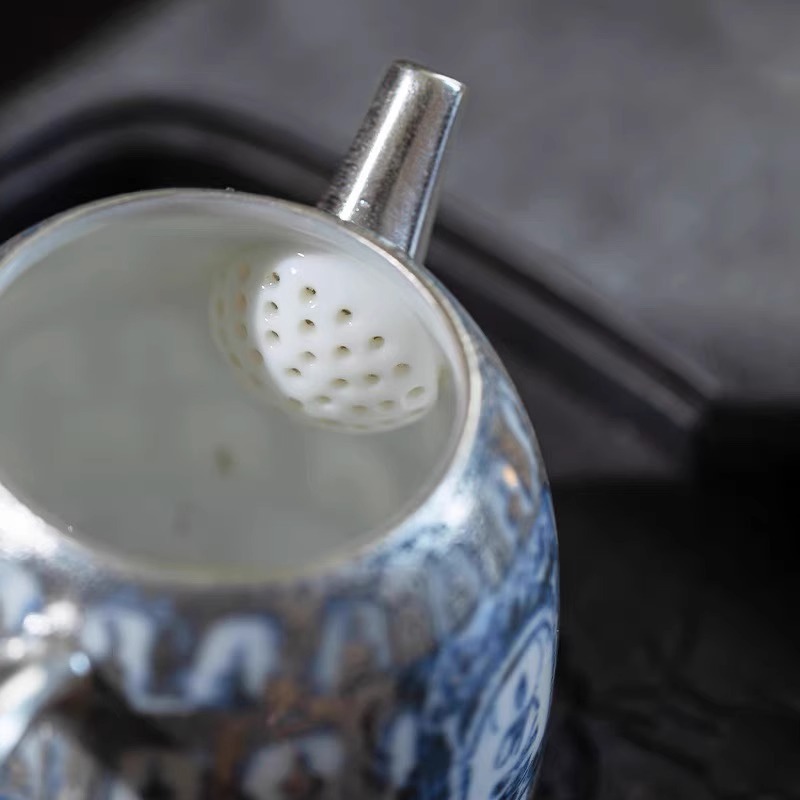 Bong bóng sứ Bộ trà bạc He Fu Sen Ấm trà bạc Jingdezhen Gốm sứ cao cấp làm bằng tay Hộp quà tặng