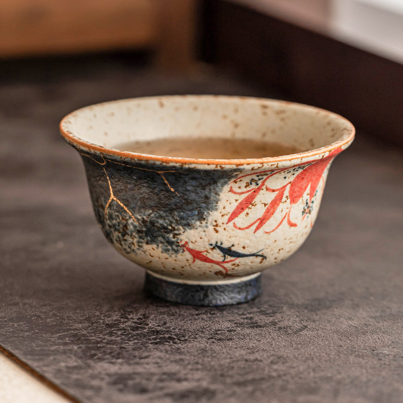 Màu xanh và trắng, đá lửa đỏ, tách trà cao cấp, cốc chủ nhân, vẽ tay bằng vàng, cốc cầm tay cá koi vần sen, cốc đơn trà, dung tích lớn