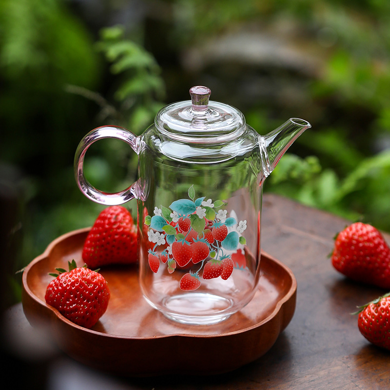 Ấm trà thủy tinh pha lê ấm pha trà dày chịu nhiệt độ cao ấm đơn gia dụng có thể lọc bên tay cầm Bộ trà Kung Fu cỡ lớn