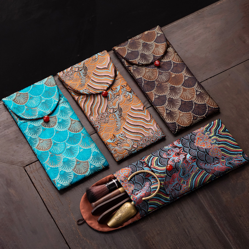 Túi đựng phụ kiện bộ sáu quý ông trà đạo túi đựng đồ bộ trà vải nghệ thuật túi đựng đồ du lịch túi đựng bút chì túi đựng đồ túi đựng đồ