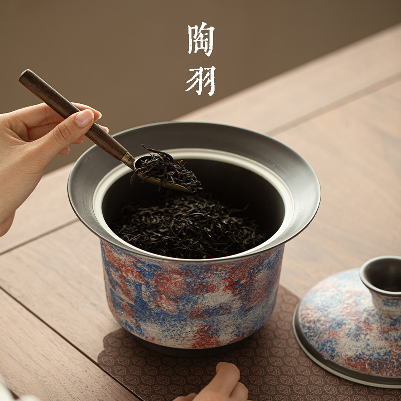 Bộ dụng cụ pha trà Kung Fu, gồm chén trà lớn, bàn trà, đồ trang trí, hộp đựng trà, đá khoáng nhiều màu sắc, kích thước lớn dùng trong gia đình.