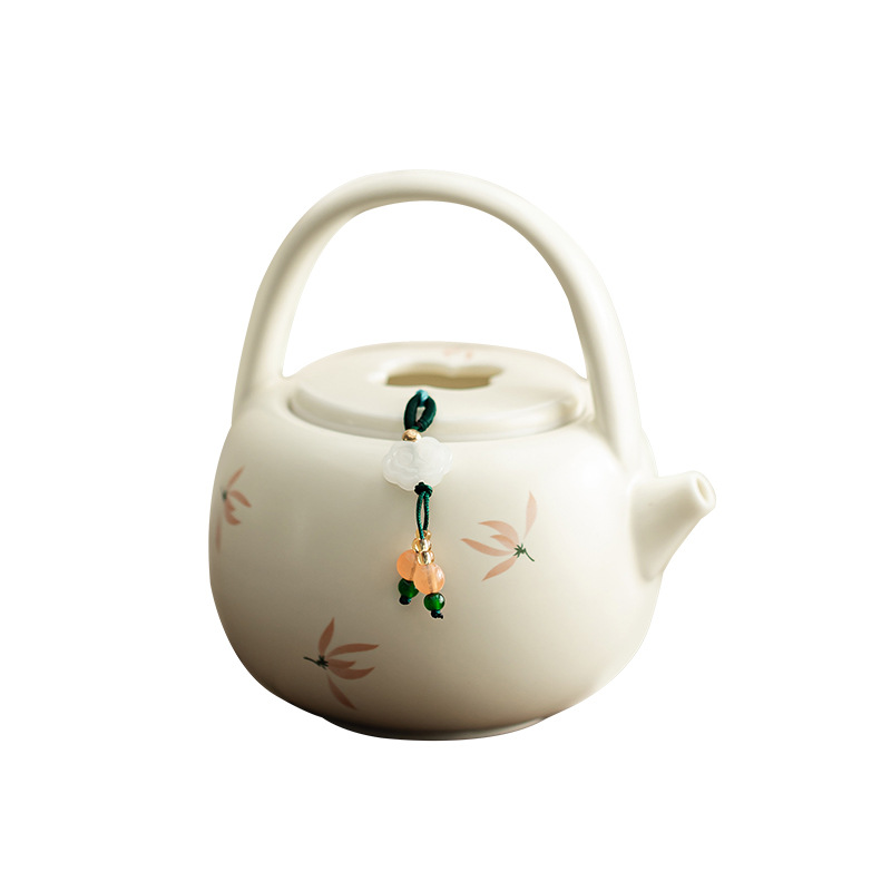 Phong lan chuông gió màu be vàng Ding lò nung chùm ấm pha trà cầm tay gốm sứ dụng cụ pha trà Kung Fu dụng cụ pha trà lỗ bóng dụng cụ pha trà