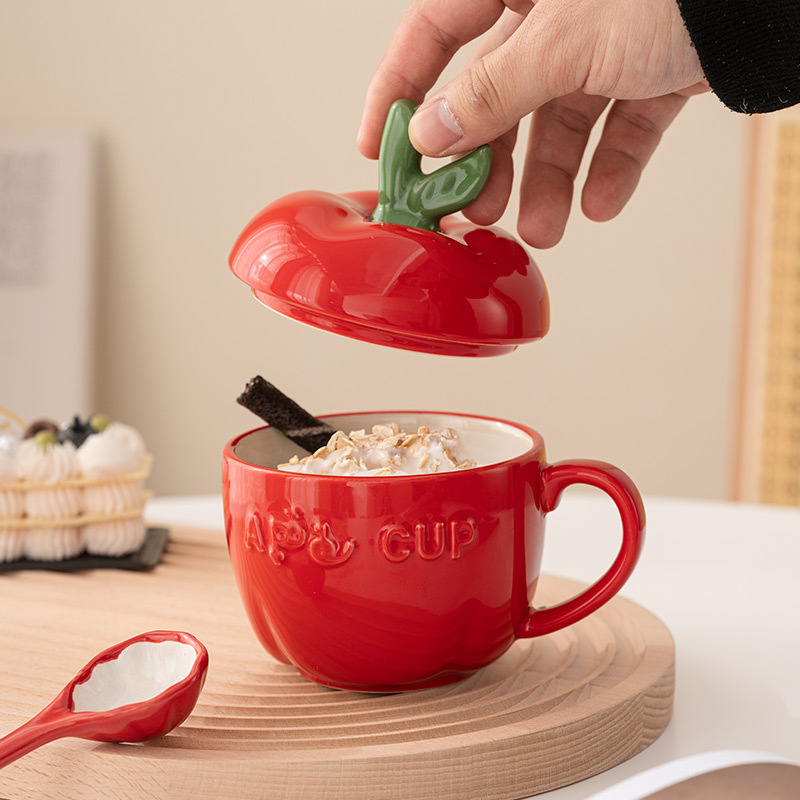 Cốc táo gốm cốc cốc uống nước gia dụng cốc cà phê ăn sáng đáng yêu có giá trị cao có nắp cho bé gái