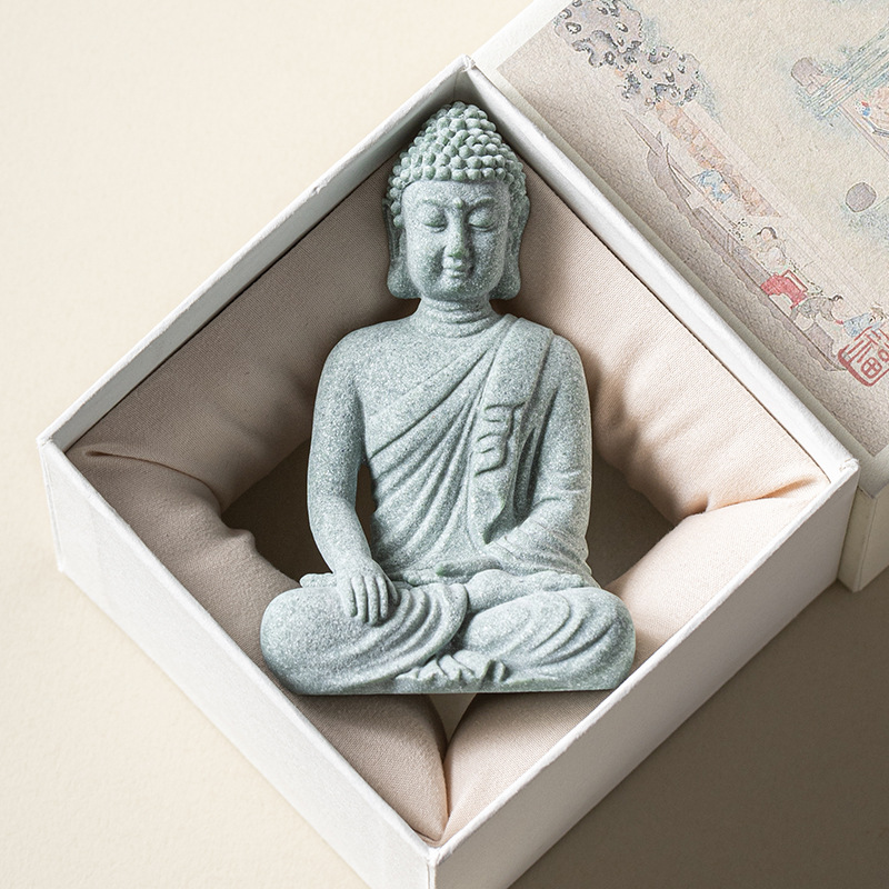 Đồ trang trí nhỏ của tượng Phật ngồi năm vị Phật bằng đá xanh